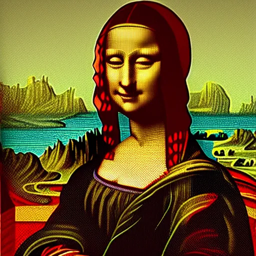 Prompt: metal robot machinery in the style of the mona lisa