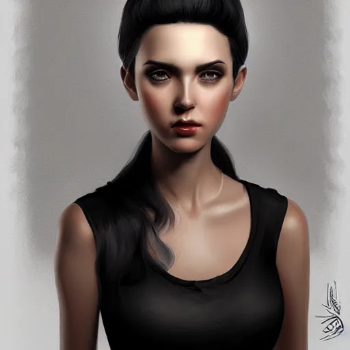 Prompt: a digital painting of a woman with black hair, a character portrait by Charlie Bowater, featured on cgsociety, photorealism, deviantart hd, daz3d, zbrush