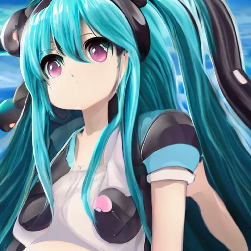 Image similar to hatsune miku pregnant in third trimester, high quality anime art in full growth, by ixima