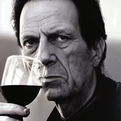 Image similar to dukat drinking wine, portrait by annie leibovitz,