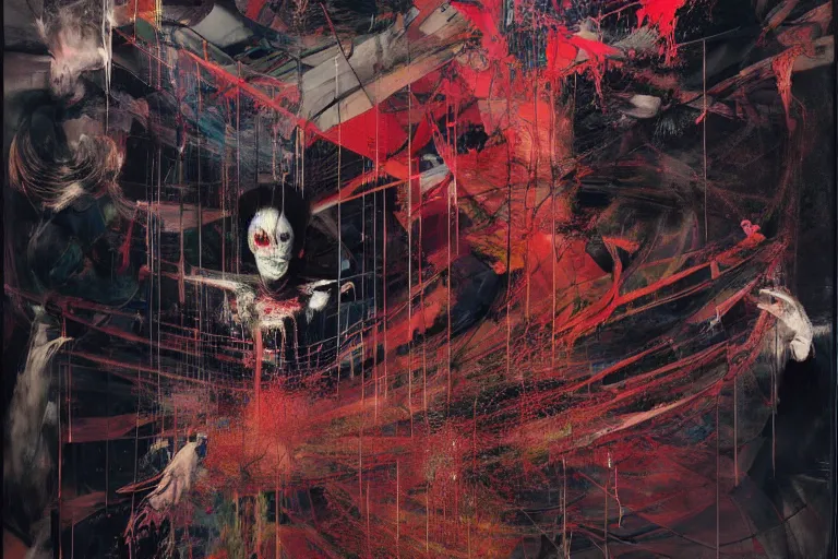 Image similar to The physical impossibility of death, in a brutalist designed space ship, gothic, rich deep colours, painted by Francis bacon, Adrian ghenie, James jean and Petra cortright, part by Gerhard Richter, part by Takato Yamamoto. 8k masterpiece