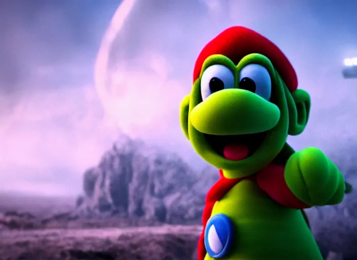 Image similar to film still of yoshi in the new sci - fi movie, 8 k