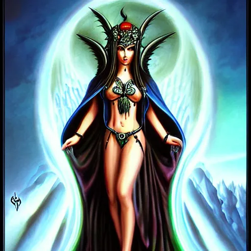 Image similar to evil godess, by anne stokes