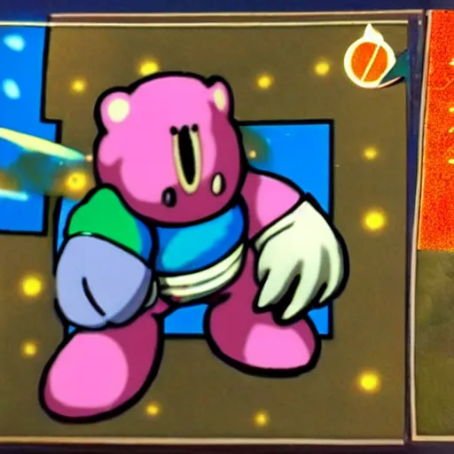 Image similar to kirby with human arms, video game