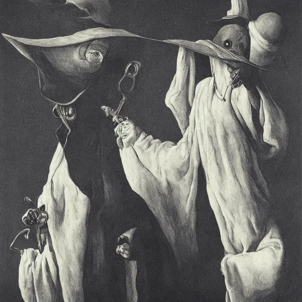 Prompt: a single! plague doctor portrait white! clear empty sky, a high contrast!! ultradetailed photorealistic painting by jan van eyck, audubon, rene magritte, agnes pelton, max ernst, walton ford, andreas achenbach, ernst haeckel, colorful!, hard lighting, masterpiece