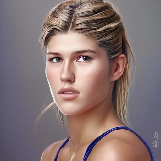 Image similar to eugenie bouchard in the style of stefan kostic, realistic, full body, sharp focus, 8 k high definition, insanely detailed, intricate, elegant, art by stanley lau and artgerm