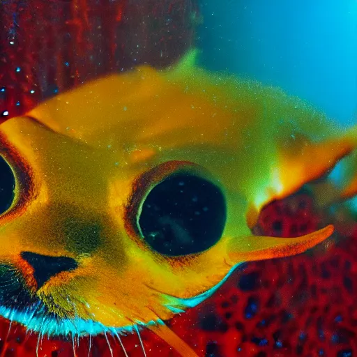 Prompt: orenge fat cat, underwater photography and light scattering, water refractions turned out impressive imho,