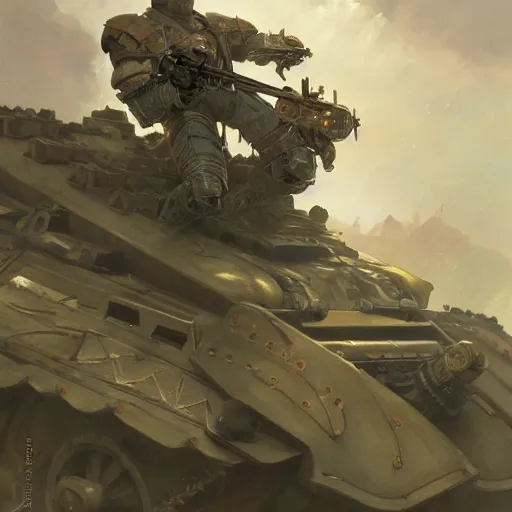 Image similar to battle tank, cinematic lighting, fantasy, warforged, intricate, highly detailed, lifelike, photorealistic, digital painting, artstation, illustration, concept art, sharp focus, art by john collier and albert aublet and krenz cushart and artem demura and alphonse mucha