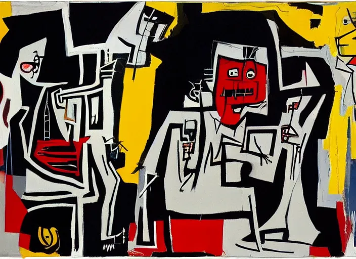 Image similar to guernica painted by jean michel basquiat