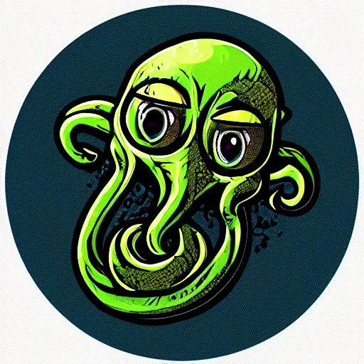 Image similar to cthulhu as hello emoji, telegram sticker design, flat design, glossy design, white outline.