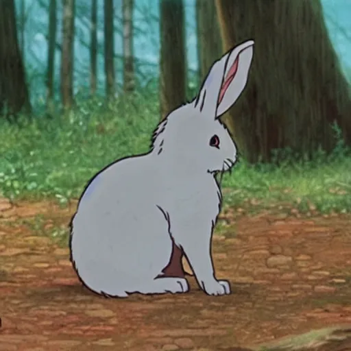 Prompt: a bunny rabbit in the anime princess mononoke film by studio ghibli, floppy ears