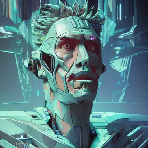 Image similar to transformers rick sanchez portrait by and james jean and erik jones, inspired by ghost in the shell, beautiful fine face features, intricate high details, sharp, ultradetailed, 3 d octane render