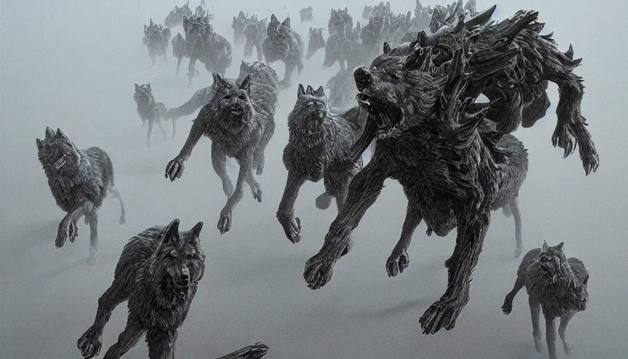 pack of wolves running anime