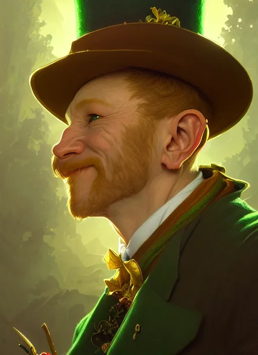 Prompt: leprechaun, intricate, elegant, highly detailed, digital painting, artstation, concept art, smooth, sharp focus, illustration, art by artgerm and greg rutkowski and alphonse mucha, 8 k