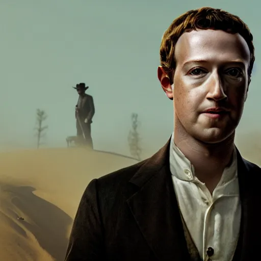 Image similar to Mark Zuckerberg in Django Unchained, movie still, EOS-1D, f/1.4, ISO 200, 1/160s, 8K, RAW, unedited, symmetrical balance, in-frame, Photoshop, Nvidia, Topaz AI