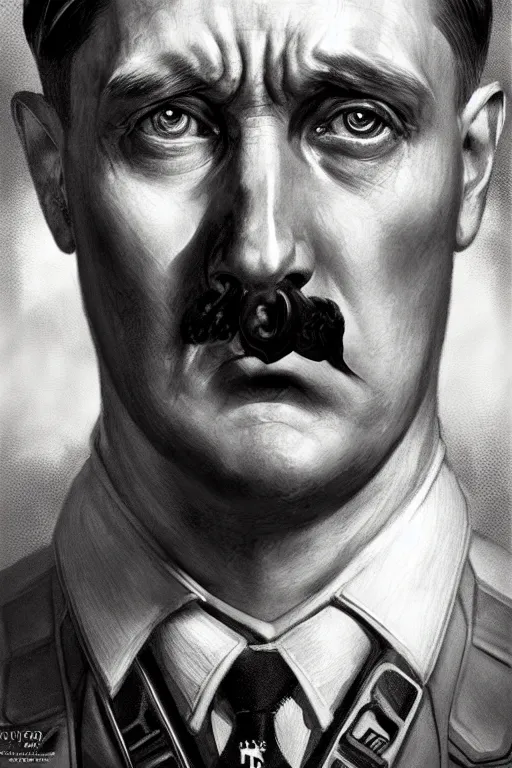 Image similar to adolf hitler as superman, realistic portrait, symmetrical, highly detailed, digital painting, artstation, concept art, smooth, sharp focus, illustration, cinematic lighting, art by artgerm and greg rutkowski and alphonse mucha