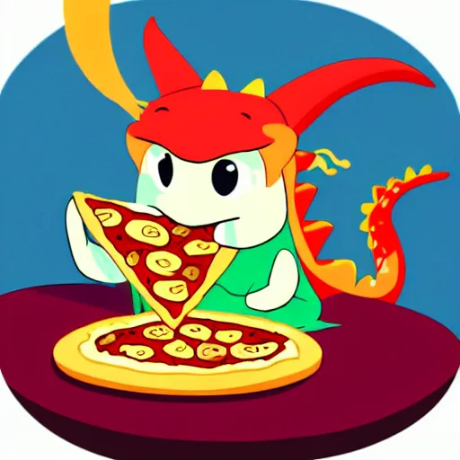 Image similar to A cute cartoon dragon eating pizza