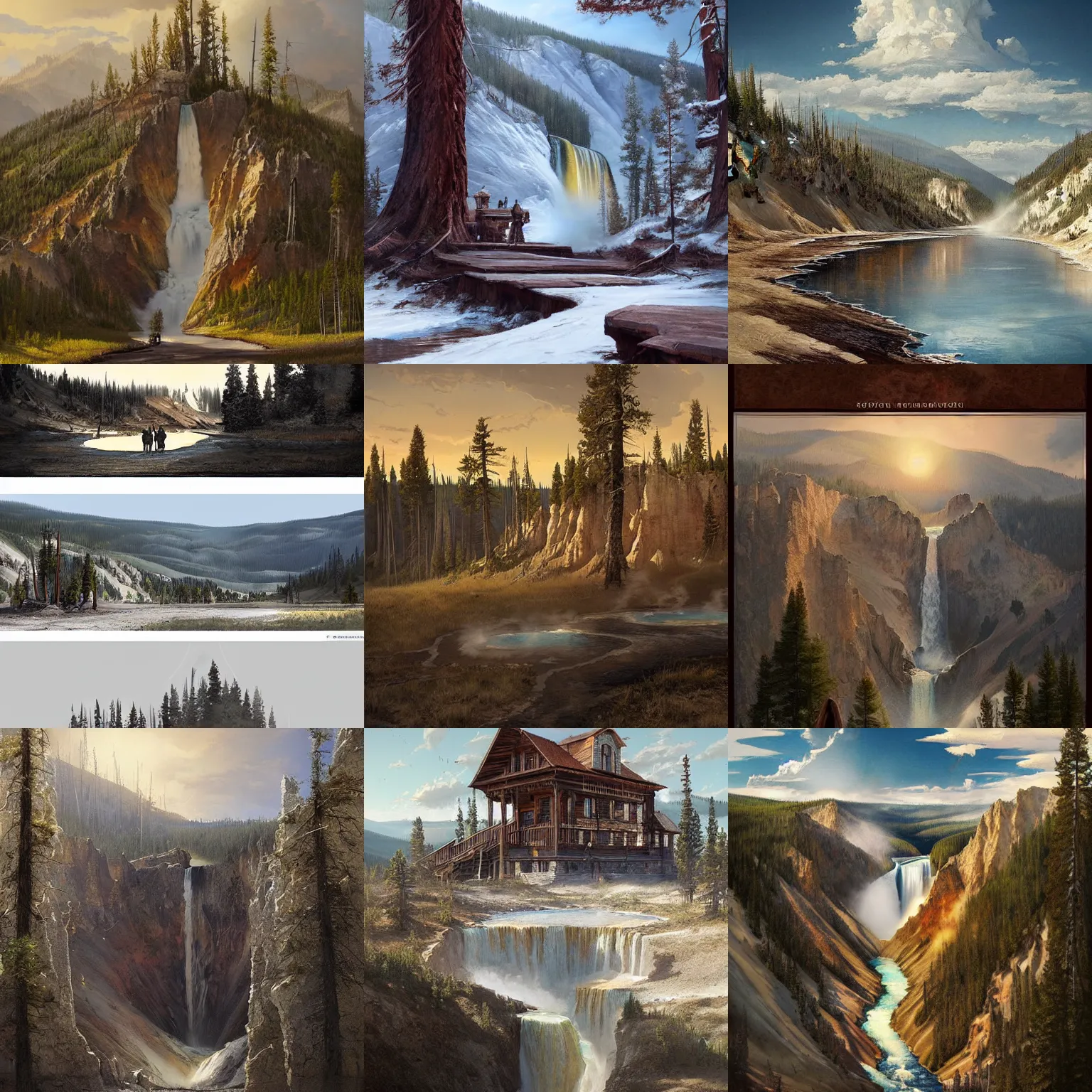 Prompt: yellowstone national park styled architecture and symbols by greg rutkowski, trending on artstation, favorites on deviantart, high quality art. artwork masterpieces, award winning