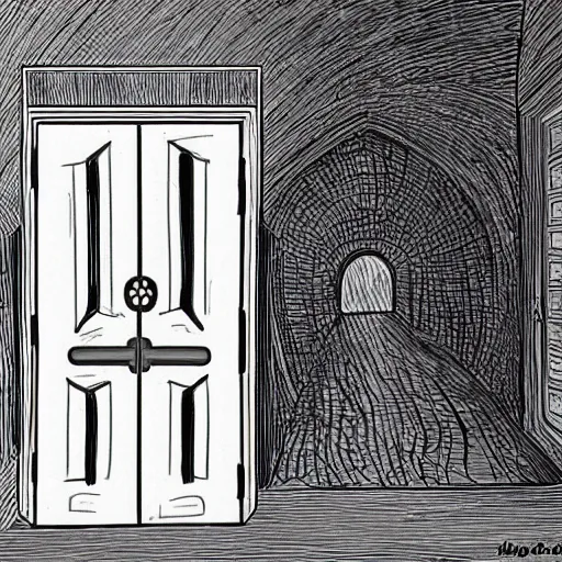 Image similar to Last door that leads to the universe, drawn Hyper realistic.