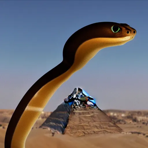 Image similar to egyptian cat snake in the pyramids desert HD photo superrealism 3d 8k resolution