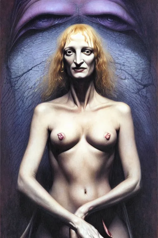 Image similar to an portrait of uma thurman in the style of wayne barlowe, gustav moreau, goward, bussiere, roberto ferri, santiago caruso, luis ricardo falero, austin osman spare