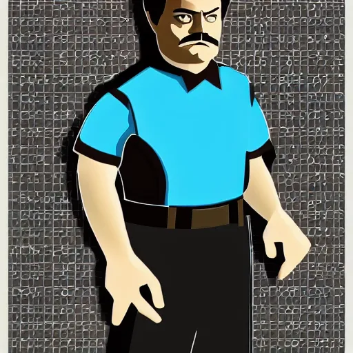 Prompt: Ron Swanson in the style of Tron Legacy