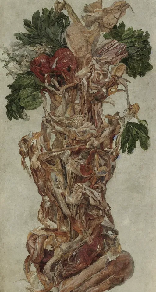 Image similar to Professional arrangement of human flesh, bones, teeth, and rotten meat in a flower vase