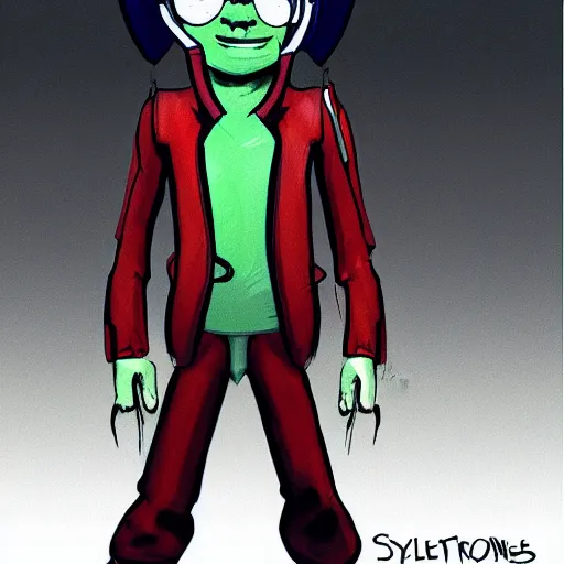 Prompt: concept art, stylized, super exaggerated proportions, concept design, male, science fiction suit, gorillaz