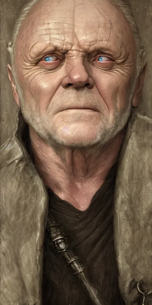 Image similar to anthony hopkins, dungeons and dragons, fame of thrones masterpiece by edgar maxence and ross tran and michael whelan, gustav dore, 8 k, octane render