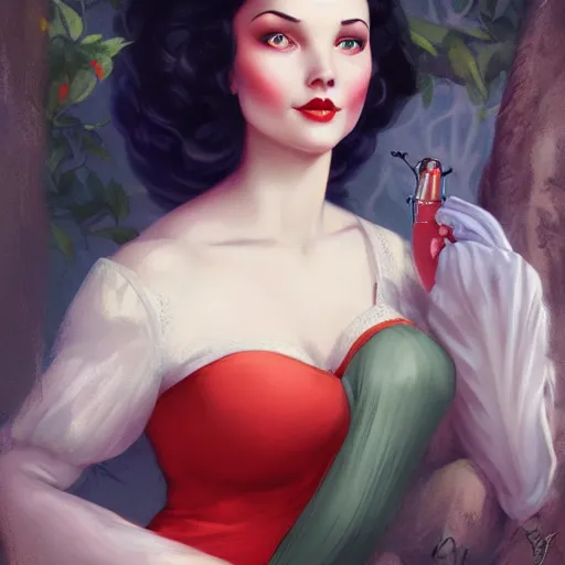 Prompt: a portrait of snow white by charlie bowater and anna dittmann and gil elvgren.