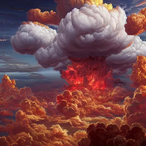 Prompt: red cumulonimbus clouds, in style of Doom, insanely detailed and intricate, golden ratio, elegant, ornate, elite, ominous, haunting, matte painting, cinematic, cgsociety, Andreas Marschall, James jean, Noah Bradley, Darius Zawadzki, vivid and vibrant