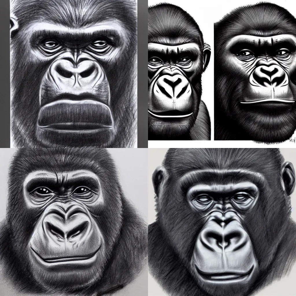 Prompt: facial composite police sketch of a gorilla, crime suspect sketch, charcoal sketch