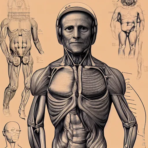 Image similar to anatomy of a astronaut, da vinci notes, ultradetailed, anatomy study, artstation