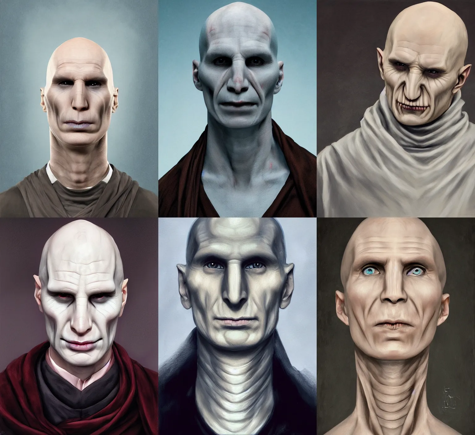 Prompt: portrait of voldemort mixed with a bald monk