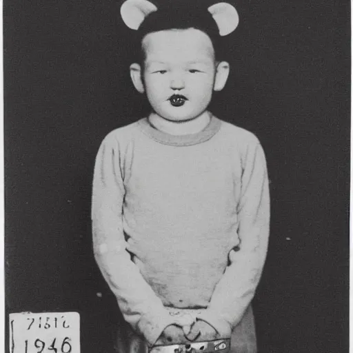 Image similar to 1940s mugshot of Winnie-the-Pooh