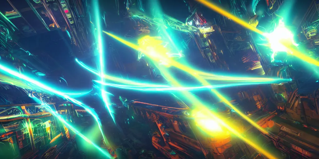 Image similar to screenshot of the videogame tempest, vector, axure sky, neon glow, lens flare, 8 k