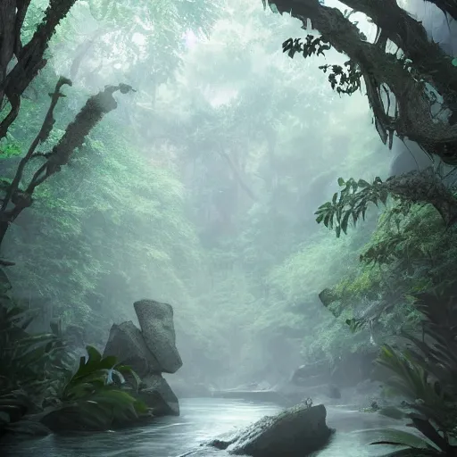 Image similar to Wild misty jungles, 8k, detailed, concept art, trending on artstation