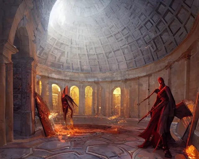 Image similar to a high fantasy warlock creating spells in the pantheon, artwork by marc simonetti