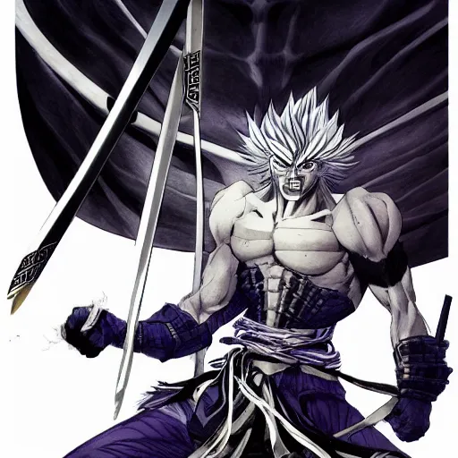 Image similar to demon samurai , short hair, made by Yusuke Murata, Tomohiro Shimoguchi, Takeshi Obata, Masakazu Katsura, ArtStation, CGSociety