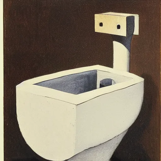 Prompt: a art documentation of Fountain, an upside down urinal, readymade object by Marcel Duchamp in the style of Vermeer