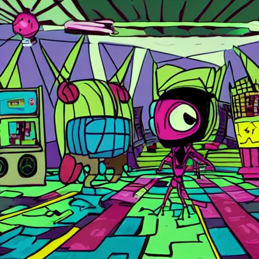 Image similar to invader Zim at a roller rink