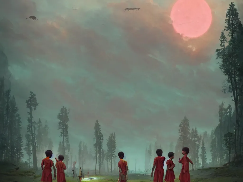 Image similar to kerala school boys wearing girls dresses posing for a photo, an epic fantasy, dramatic lighting, cinematic, establishing shot, extremely high detail, photorealistic, cinematic lighting, artstation, matte painting by simon stalenhag, horizon forbidden west