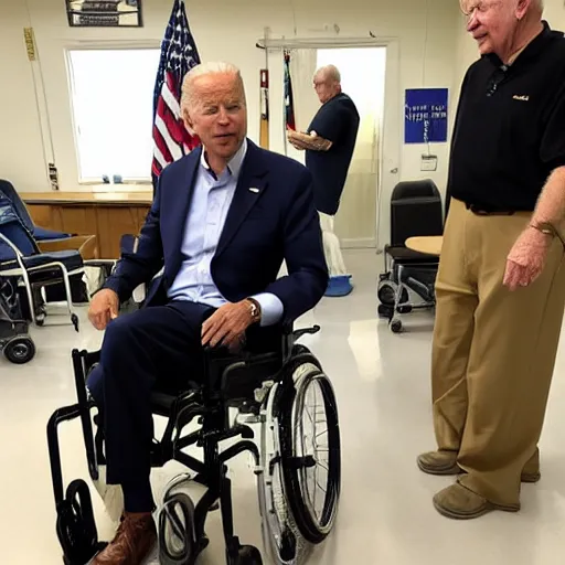 Image similar to photo of Joe Biden in a wheelchair at the senior center