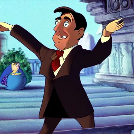 Image similar to steve carell in anastasia, don bluth animation, film still