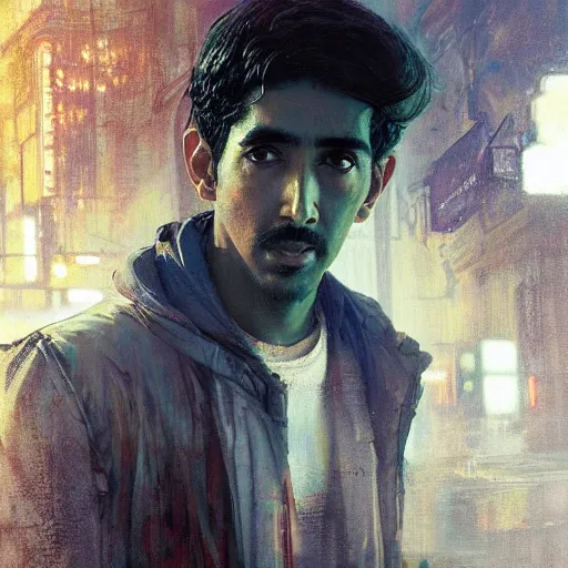 Prompt: dev patel, hyperrealistic portrait, bladerunner street, art of elysium by jeremy mann and alphonse mucha, fantasy art, photo realistic, dynamic lighting, artstation, poster, volumetric lighting, very detailed face, 4 k, award winning