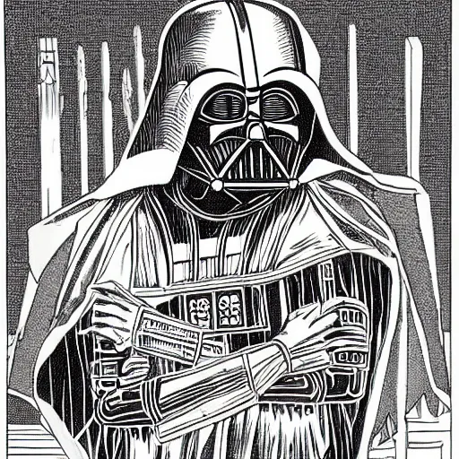 Prompt: dearth Vader in ancient Mayan texts