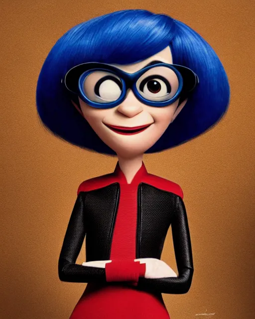 Prompt: candid portrait of Edna from pixar incredibles, highly detailed, editorial photography, sharp focus, by Annie Leibowitz