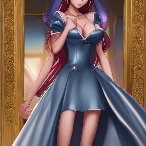 Prompt: a very beautiful princess anime girl, full body, in satin dress, drawn by artgerm