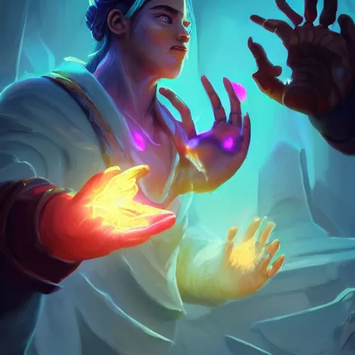 Prompt: glowing hands with fingers floating, eyes in the hand, glowing fingers, violet theme, bright art masterpiece artstation. 8 k, sharp high quality artwork in style of jose daniel cabrera pena and greg rutkowski, concept art by tooth wu, blizzard warcraft artwork, hearthstone card game artwork, human anatomy