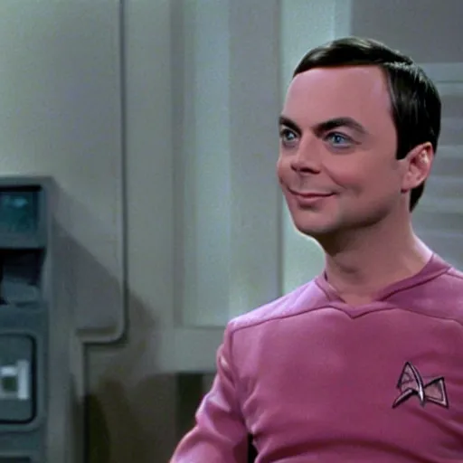 Image similar to sheldon cooper from the big bang theory in star trek ( 1 9 9 6 )